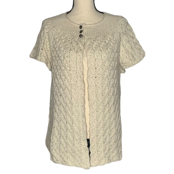 ALPS Wool Blend Cable Knit Short Sleeve Cardigan - Picture 1 of 15